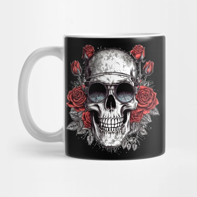 Cool Hipster Skull with Glasses and Roses by Unelmoija